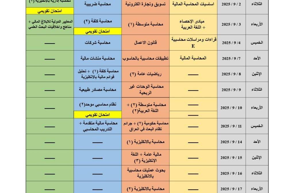 كلية الإدارة والإقتصاد -جامعة الحمدانية تعلن جداول إمتحانات الدور الثاني للعام الدراسي 2024-2025
